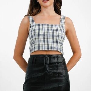 Abercrombie & Fitch Tweed Blue Plaid Crop Top